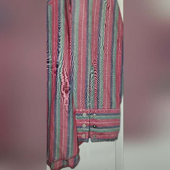 Vintage Wrangler Western Pearl Snap Shirt XL Striped Cowboy Red Blue Green women - Picture 5 of 9